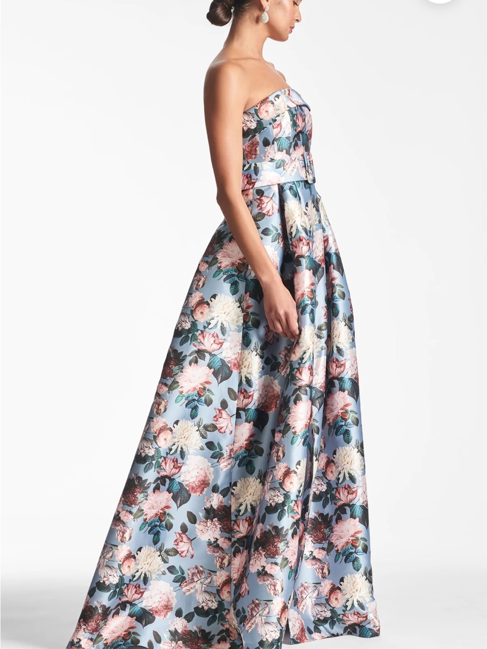 Sachin + Babi Strapless Floral Ball Gown in Light Blue, Pink and Green